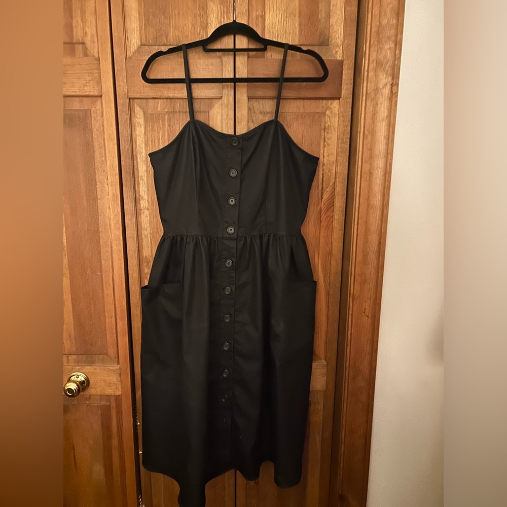 Atelier Women’s Black Sz 12 Classic Minimal Cotton Blend Artsy Dress W/ Pockets